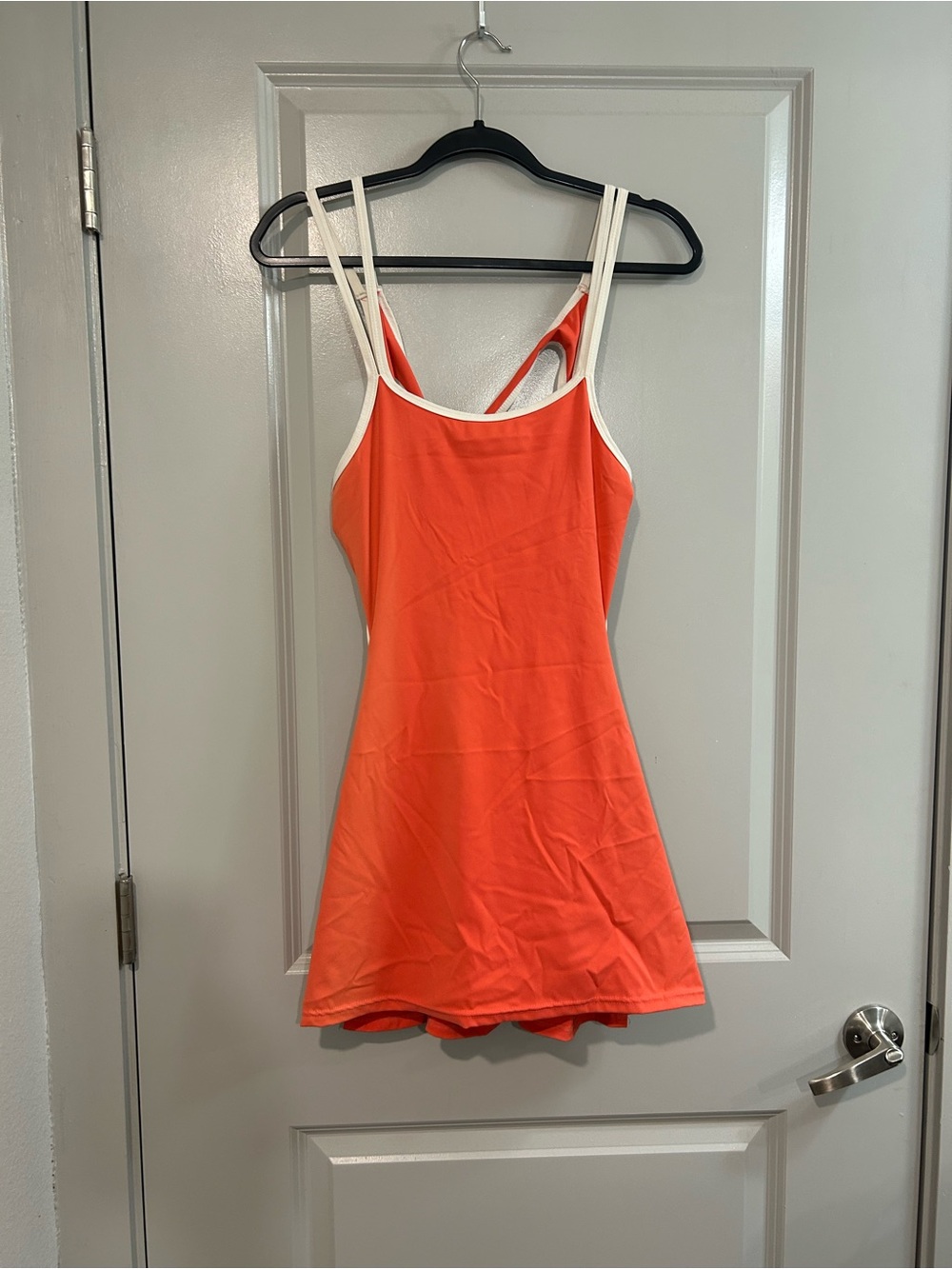 Kimberly C Double-Strappy Back Orange Mini Athletic Dress with White Trim